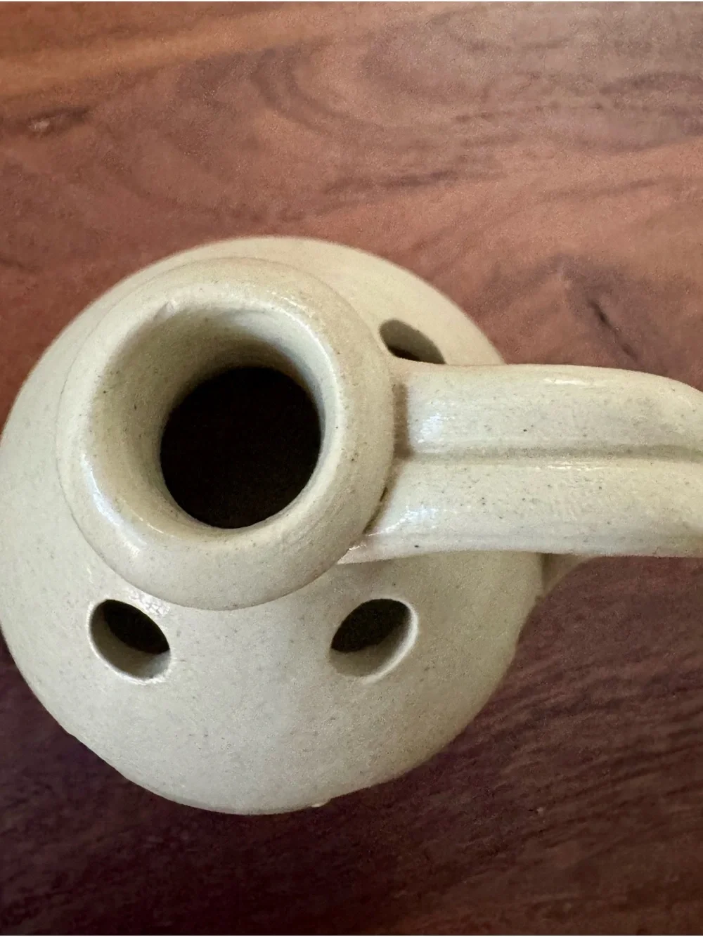 Vintage Williamsburg Pottery Blue/Gray Salt Glaze Flower Frog Vase w/ 9 holes